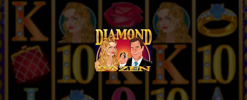 Play matchmaker with smooth moves, sweet talk and sparkling rocks. Uncover dazzling diamonds when you play [websites:brand_name]'s online Slot, Diamond Dozen, and experience all the glitz and glamour of a Vegas casino. Try your luck at finding the rare blue diamonds to win free spins and prize doublers. Even better, land on the sparkling white diamonds and win the Diamond Delight, a cumulative bonus multiplier. This online Slot could be your ticket to fortune so don't waste another minute, spin the reels for your chance to score your share of bling.